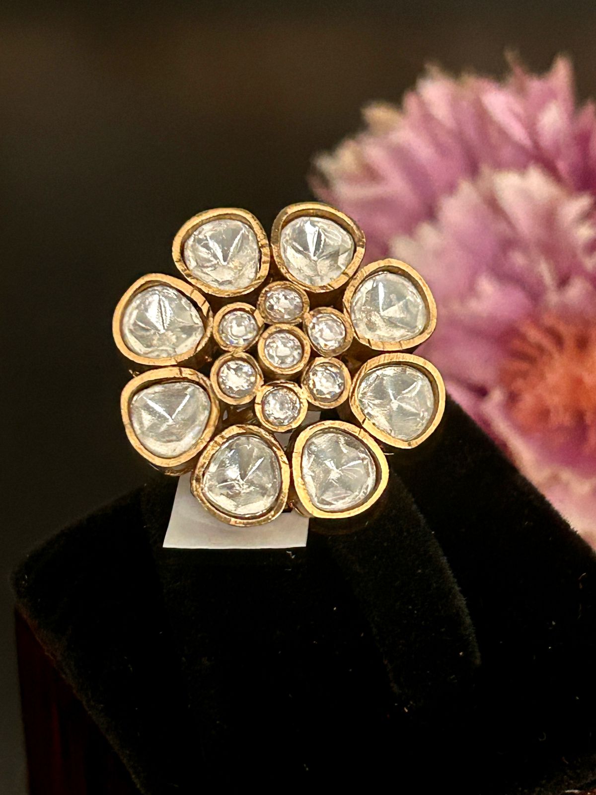 Floral Kundan Statement Ring – Adjustable Designer Ring
